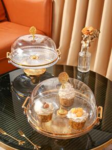 琥珀色甜點盤,帶蓋,適用於零食,蛋糕,甜點,水果,單層,客廳家居使用,包括托盤和蓋子 - 無色 - 查看 4