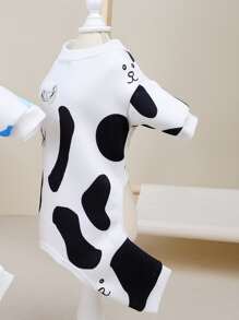 寵物居家服貓睡衣狗休閒四腳衣奶牛居家服 - 黑與白 - 查看 5