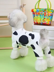 寵物居家服貓睡衣狗休閒四腳衣奶牛居家服 - 黑與白 - 查看 7