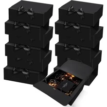 Gift Boxes With Lids For Present 6 Packs,10.6x7.8x3.5 Inch Black Gift Box,Bridesmaid Proposal Box With Ribbon, Kraft Paper Gift Box Wedding, Birthday, Party, Packaging,Baby Shower,Present Crafting,Christmas - Black - View 1