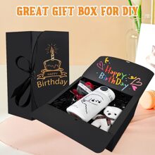 Gift Boxes With Lids For Present 6 Packs,10.6x7.8x3.5 Inch Black Gift Box,Bridesmaid Proposal Box With Ribbon, Kraft Paper Gift Box Wedding, Birthday, Party, Packaging,Baby Shower,Present Crafting,Christmas - Black - View 3