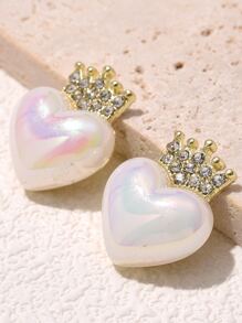 Set de 5 piezas de accesorios para el cabello de estilo dulce con corona de aleación con rhinestones y perla falsa grande para hacer pasadores y diademas, ideal para el Día de San Valentín - Dorado - Ver 2