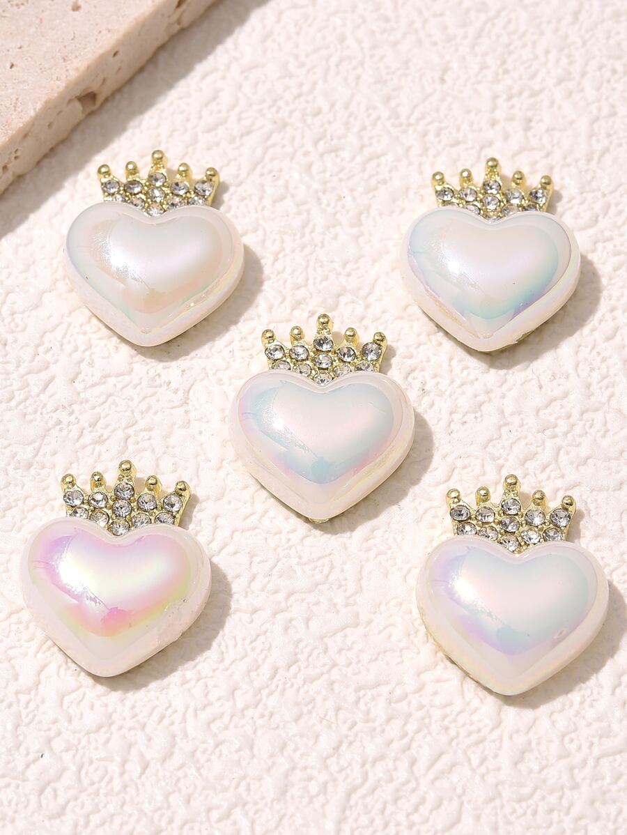 Set de 5 piezas de accesorios para el cabello de estilo dulce con corona de aleación con rhinestones y perla falsa grande para hacer pasadores y diademas, ideal para el Día de San Valentín - Dorado - Ver 1