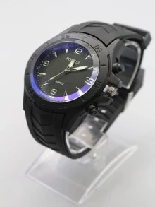 Set de banda de reloj de silicona para hombres con reloj de cuarzo, adecuado para juegos de regalo de accesorios diarios - Negro - Ver 4