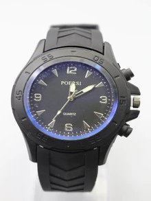 Set de banda de reloj de silicona para hombres con reloj de cuarzo, adecuado para juegos de regalo de accesorios diarios - Negro - Ver 5