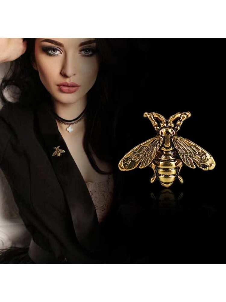 Boho 1pc Vintage Gold Bee Shaped Metal Lapel Pin, Prevent Slipping Clasp, For Men's Suit Badge Dress Accessories Pin For Clothes Bag Charm School Office Accessories Shirts Jacket Jewelry Christmas Halloween Clothes Pin Funny Cute Teacher Gifts