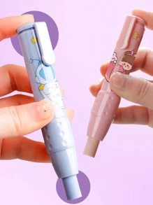 1pc Cartoon Graphic Eraser With 2pcs Replacement - Pink - View 3