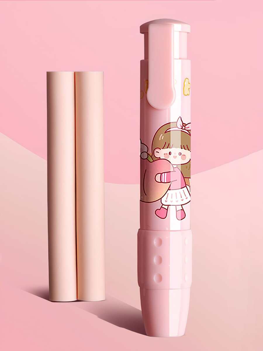 1pc Cartoon Graphic Eraser With 2pcs Replacement - Pink - View 1