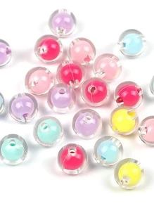 50 piezas de cuentas redondas de acrílico transparente de 8 mm, cuentas sueltas para hacer joyas, cuentas espaciadoras de manualidades DIY - Multicolor - Ver 4