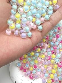 50 piezas de cuentas redondas de acrílico transparente de 8 mm, cuentas sueltas para hacer joyas, cuentas espaciadoras de manualidades DIY - Multicolor - Ver 1