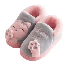Women's Winter Welcome Home Cartoon Lucky Cat Indoor Slippers - Grey - View 2