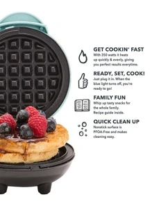 1pc Plug-in Heart-shaped Blue Waffle Maker, 350w, 4 Inches, Mini Breakfast Waffle Machine - blue heart - View 4