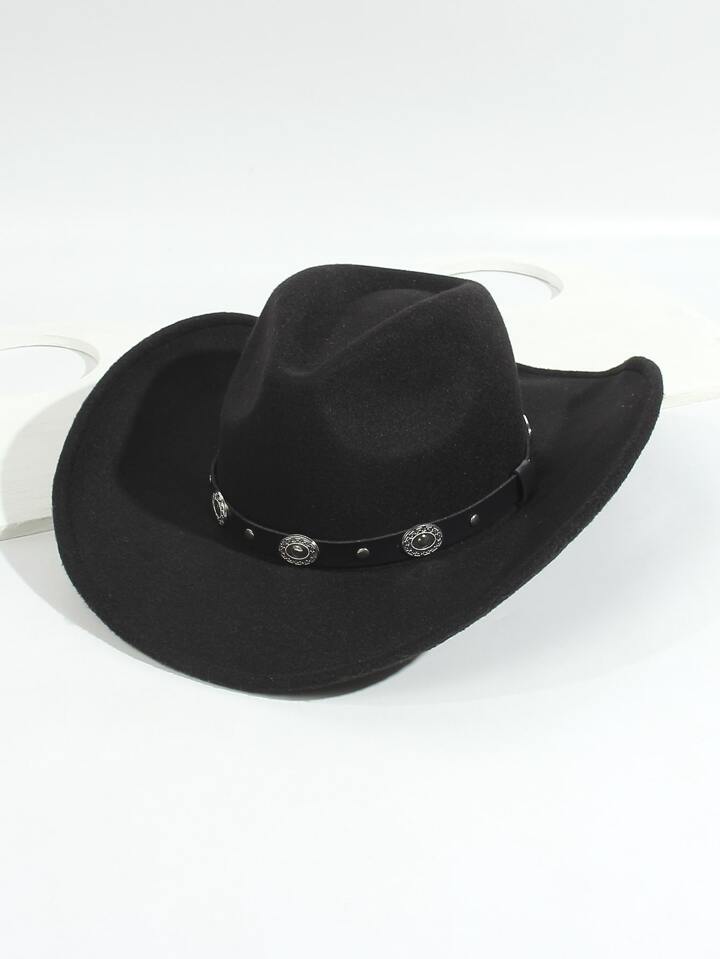 Cappello Da Cowboy In Lana 100% – Unisex, Nero Classico, Con Fascia Antiscivolo, Taglia Unica Fino A 61 Cm
