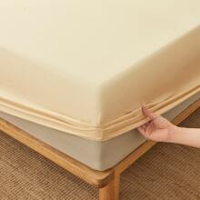 1pc Solid Color Fitted Sheet Mattress Cover Dust Ruffle Bedspread, Bedroom Bedding - Yellow - View 3