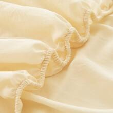1pc Solid Color Fitted Sheet Mattress Cover Dust Ruffle Bedspread, Bedroom Bedding - Yellow - View 6