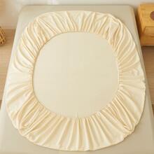 1pc Solid Color Fitted Sheet Mattress Cover Dust Ruffle Bedspread, Bedroom Bedding - Yellow - View 7