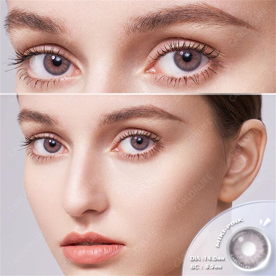 Eyeshare 放大眼睛彩色隱形眼鏡 1 副 Miki Eye Lens 年度一次性小直徑軟粉色隱形眼鏡 - 粉色 - 查看 1