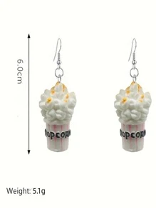 2pcs Creative Resin Popcorn Design Drop Earrings For Women - White - View 4