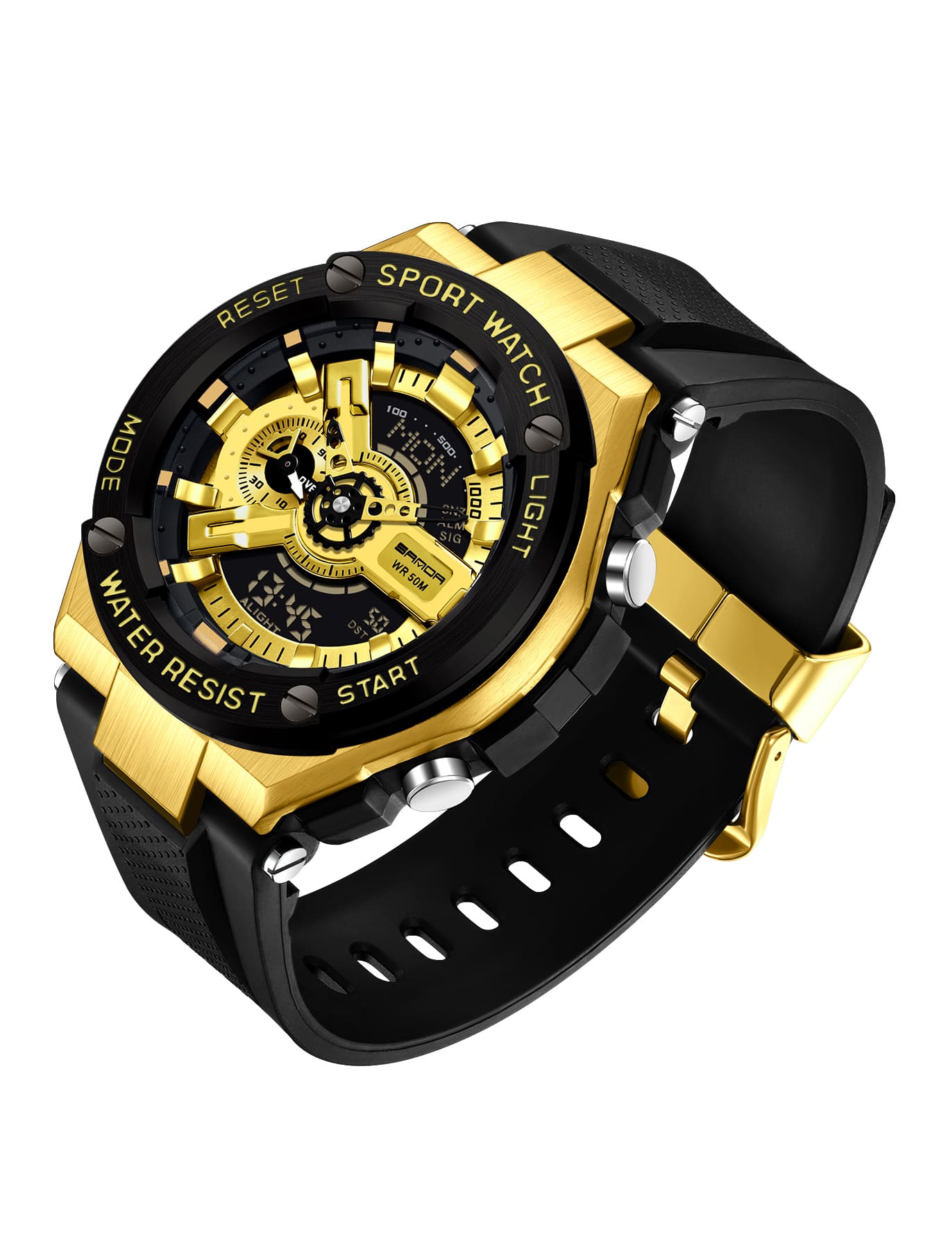 Luxury Men's Digital Sports Watch, Water Resistant, Dual Display SHEIN UK
