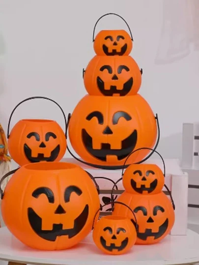 1pc Halloween Pumpkin Bucket Prank Trick Or Treating Candy Holder Gift Prop Party Decoration
