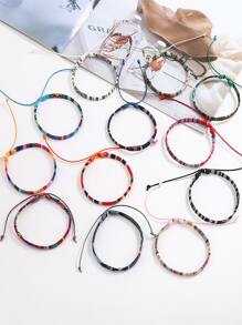 12pcs/set  Bracelets Bohemian Summer Beach Party Dress Decor Colorful Ankle Bracelets Thin Rope Unisex Handmade Adjustable Elastic Weaving Bracelets Chain Jewelry Festival Friendship Lucky Hand Rope Teacher Gift for Men Women Couple Teen