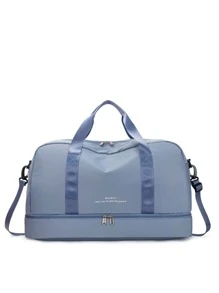 行李假日过夜旅行行李袋大容量健身房运动瑜伽包，医院周末随身手提包，干湿分离，休闲便携式单肩包，带鞋隔层，适用于商务、度假、户外、滑雪、运动健身、分娩 - 藍色 - 查看 3