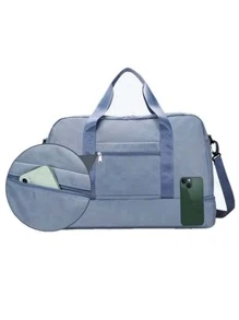 行李假日过夜旅行行李袋大容量健身房运动瑜伽包，医院周末随身手提包，干湿分离，休闲便携式单肩包，带鞋隔层，适用于商务、度假、户外、滑雪、运动健身、分娩 - 藍色 - 查看 5