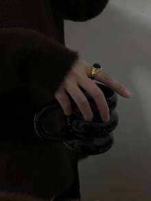 1 pieza Taza cerámica asimétrica con forma de círculo y asa - Negro - Ver 3