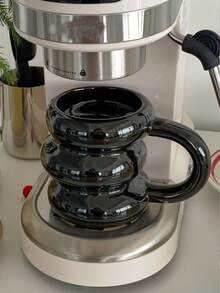 1 pieza Taza cerámica asimétrica con forma de círculo y asa - Negro - Ver 5