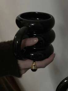 1 pieza Taza cerámica asimétrica con forma de círculo y asa - Negro - Ver 4