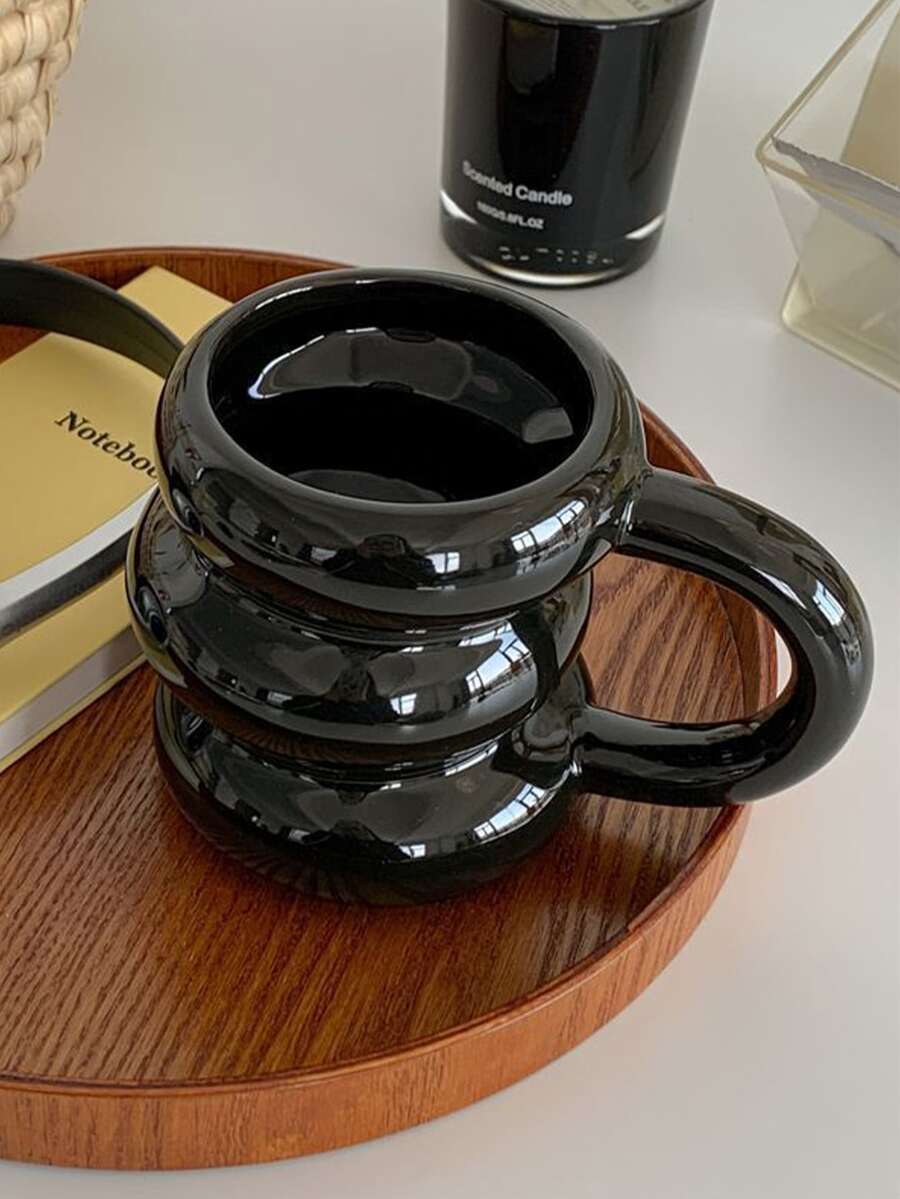 1 pieza Taza cerámica asimétrica con forma de círculo y asa - Negro - Ver 1