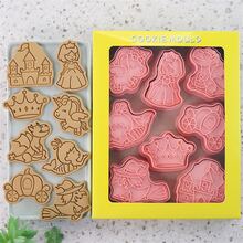 8 piezas/set con dibujos animados hada princesa Cortador de galletas , dinosaurio , con unicornio , sirena , azúcar pegar hornear de pastel pasta de azúcar Molde Herramienta - Rosa - Ver 3