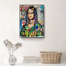 1 pieza Arte de graffiti moderno, póster impreso en lienzo de la Mona Lisa, pintura de arte callejero pop para decoración de pared del hogar, sin marco