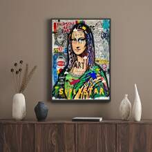 1 pieza Arte de graffiti moderno, póster impreso en lienzo de la Mona Lisa, pintura de arte callejero pop para decoración de pared del hogar, sin marco