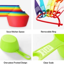 Conjunto de 12 xícaras e colheres medidoras, xícaras e colheres medidoras de plástico fofas, utensílios de medição coloridos para cozinha, xícaras medidoras secas para cozinhar, xícaras e colheres métricas para assar e cozinhar, xícaras e colheres duráveis para encaixar em alimentos secos e líquidos, cores aleatórias