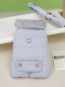 Đúng mốt Áo khoác cho thú cưng Với nút Đồ trang trí - Xám - Xem 1