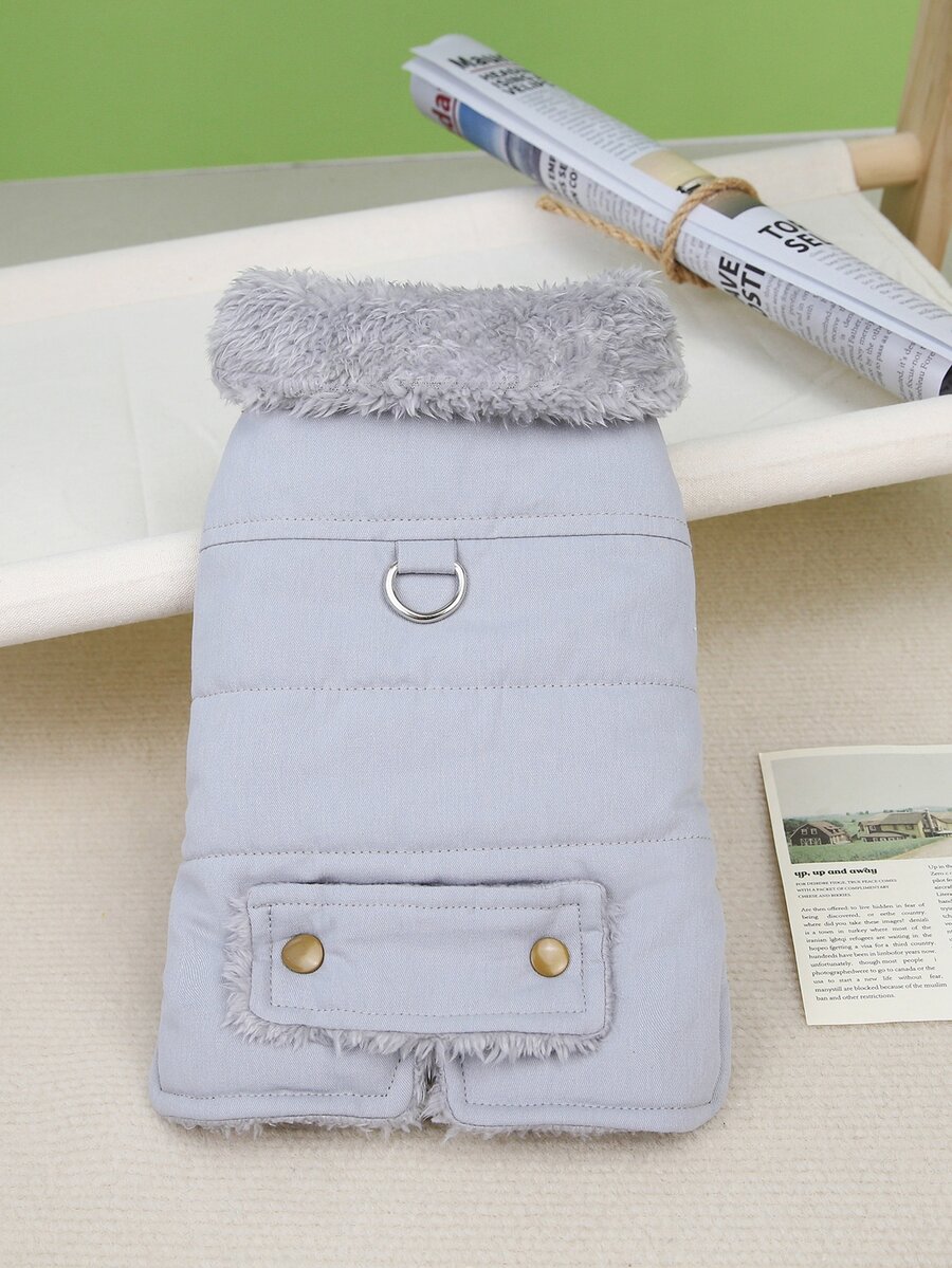 Đúng mốt Áo khoác cho thú cưng Với nút Đồ trang trí - Xám - Xem 1