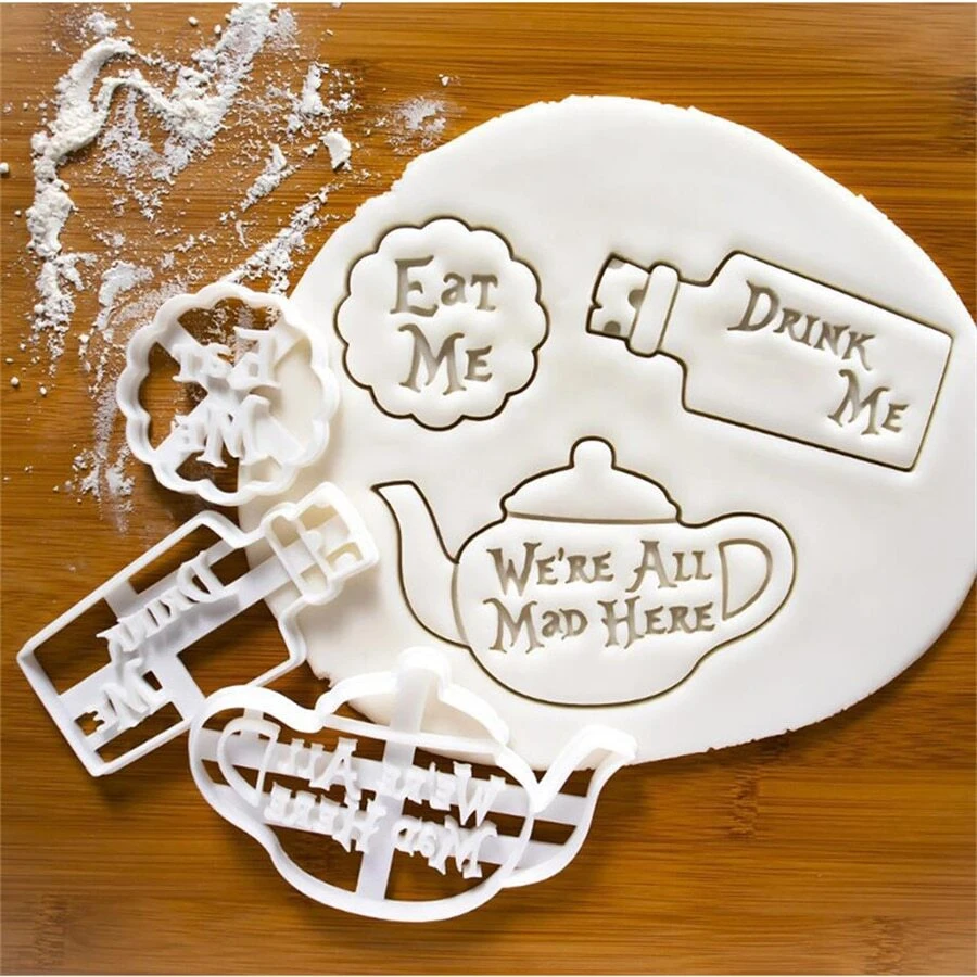 3Pcs/Set Funny Teapot Phrases Plastic Embossed Cookies Moulds, Including 'Eat Me Drink Me' Bottle Shaped Cookies Mould - White - View 1
