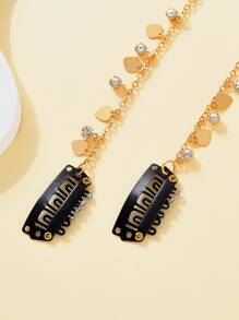 2pcs Fashionable Hair Accessories Set With Inlaid Rhinestone & Heart Tassel Design For Braid, Ponytail, Hair Braiding Decoration, Both Suitable For Men And Women, A Great Gift For Festival, Party And Daily Dressing Up, Jewelry Accessories Street Valentine's Day Hair Clips Claw Clips Hair Claws Hair Slide Hair Barrettes, School Stuff, College - Gold - View 5