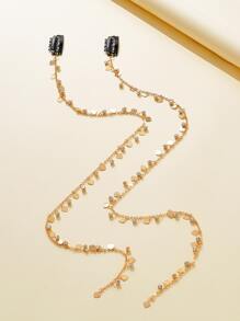 2pcs Fashionable Hair Accessories Set With Inlaid Rhinestone & Heart Tassel Design For Braid, Ponytail, Hair Braiding Decoration, Both Suitable For Men And Women, A Great Gift For Festival, Party And Daily Dressing Up, Jewelry Accessories Street Valentine's Day Hair Clips Claw Clips Hair Claws Hair Slide Hair Barrettes, School Stuff, College - Gold - View 3