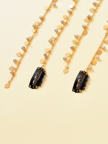 2pcs Fashionable Hair Accessories Set With Inlaid Rhinestone & Heart Tassel Design For Braid, Ponytail, Hair Braiding Decoration, Both Suitable For Men And Women, A Great Gift For Festival, Party And Daily Dressing Up, Jewelry Accessories Street Valentine's Day Hair Clips Claw Clips Hair Claws Hair Slide Hair Barrettes, School Stuff, College - Gold - View 4