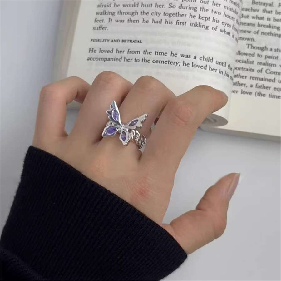 1pc Cute Cube & Cubic Zirconia Butterfly Decor Open Ring Suitable For Daily Wear For Women - Butterfly - View 1