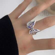 1pc Cute Cube & Cubic Zirconia Butterfly Decor Open Ring Suitable For Daily Wear For Women - Butterfly - View 3