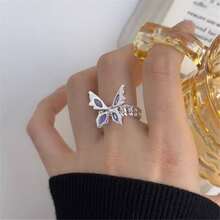 1pc Cute Cube & Cubic Zirconia Butterfly Decor Open Ring Suitable For Daily Wear For Women - Butterfly - View 2