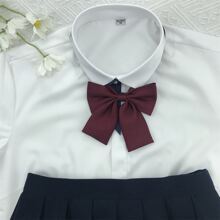 de mujeres unicolor poliéster JK Camisa en profundo rojo , café , con negro , con de punta cuello , de cuello con cordón , con Traje de marinero lazo Accesorio - Burdeos - Ver 1