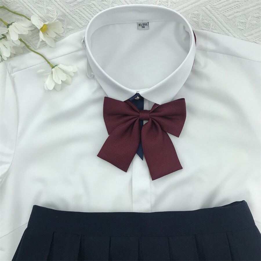 de mujeres unicolor poliéster JK Camisa en profundo rojo , café , con negro , con de punta cuello , de cuello con cordón , con Traje de marinero lazo Accesorio - Burdeos - Ver 1