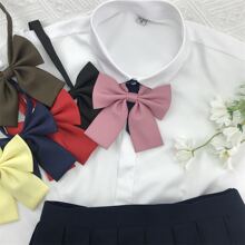 de mujeres unicolor poliéster JK Camisa en profundo rojo , café , con negro , con de punta cuello , de cuello con cordón , con Traje de marinero lazo Accesorio - Burdeos - Ver 3