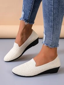 女款透氣坡跟低筒布鞋百搭鞋