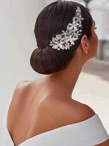 1pc Women's Silver-Tone Glass Rhinestone Wedding Hair Comb, Perfect For Bride Or Bridesmaid Royal Tiaras Valentine's Day Accessories - Silver - View 9