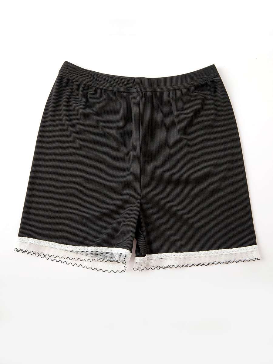 1入實色蕾絲邊束腰短褲,作為嬰兒安全内衫短褲 - 黑色 - 查看 1